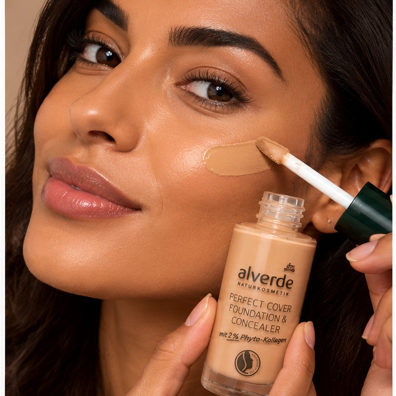 كريم أساس وكونسيلر Alverde Perfect Cover 40 Caramel بالكولاجين النباتي 2% حجم 25 مل