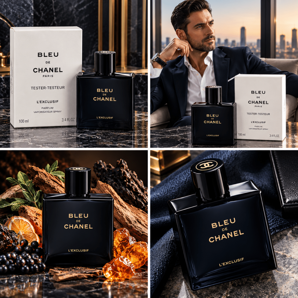 عطر Bleu de Chanel L'Exclusif Tester 100ml مع القارورة السوداء والعلبة البيضاء