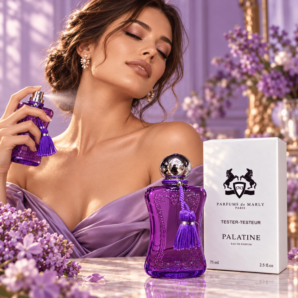 عطر Palatine من Parfums de Marly تستر أصلي 75 مل للنساء، قارورة بنفسجية فاخرة مع علبة التستر، متوفر في المغرب لدى German Beauty.